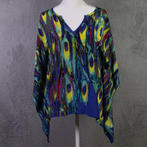 Trina Turk Tops - Trina Turk Top Womens P Blue Multicolor V Neck Abstract 100% Silk Blouse